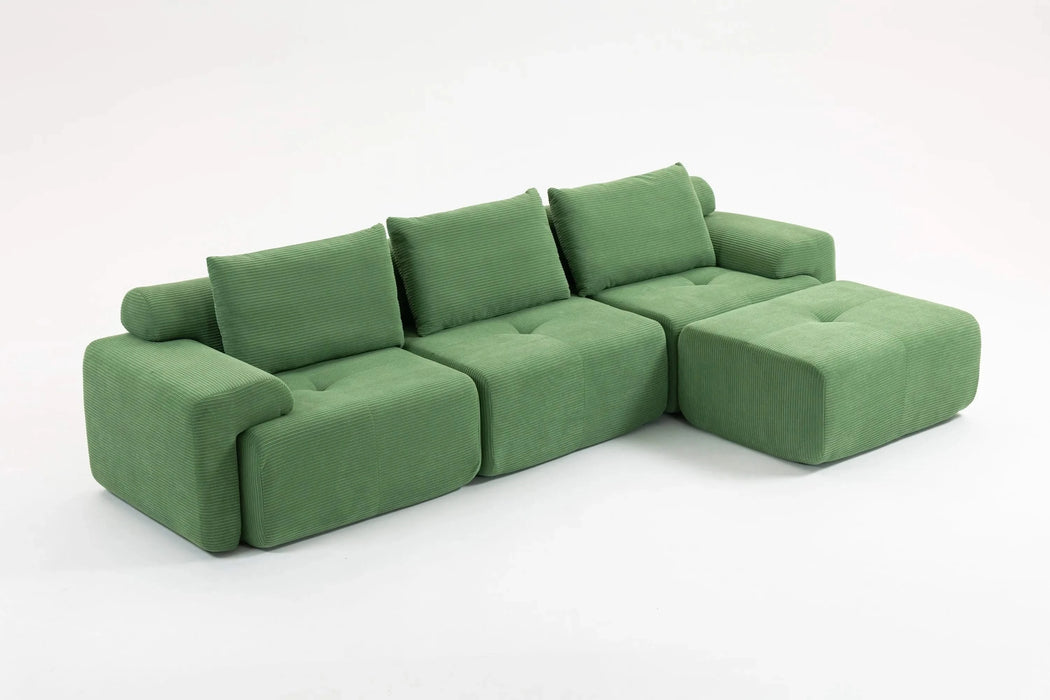 L-Shaped Sectional Couches for Living Room with Memory Foam & Steel Frame - No Assembly Convertible Sofa Bed, Corduroy Fabric Compression Sofa, Modular Couch for Apartments,Bedrooms,Home Theate,Green Default -DTYStore