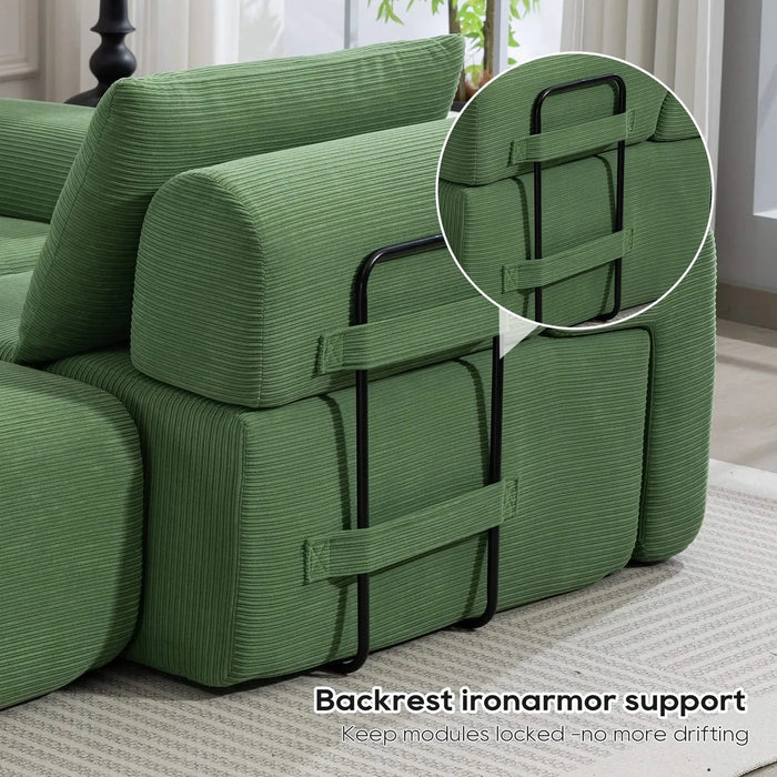 L-Shaped Sectional Couches for Living Room with Memory Foam & Steel Frame - No Assembly Convertible Sofa Bed, Corduroy Fabric Compression Sofa, Modular Couch for Apartments,Bedrooms,Home Theate,Green Default -DTYStore