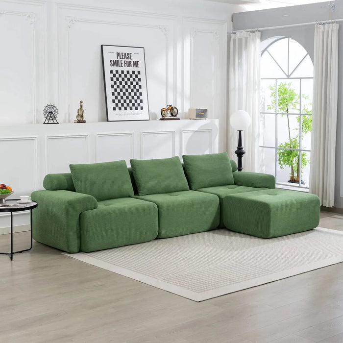 L-Shaped Sectional Couches for Living Room with Memory Foam & Steel Frame - No Assembly Convertible Sofa Bed, Corduroy Fabric Compression Sofa, Modular Couch for Apartments,Bedrooms,Home Theate,Green Default -DTYStore