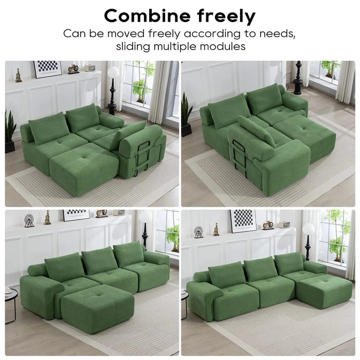 L-Shaped Sectional Couches for Living Room with Memory Foam & Steel Frame - No Assembly Convertible Sofa Bed, Corduroy Fabric Compression Sofa, Modular Couch for Apartments,Bedrooms,Home Theate,Green Default -DTYStore