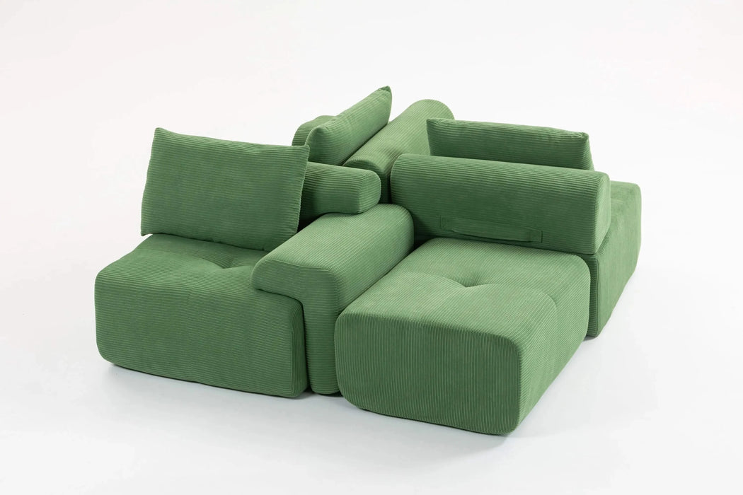 L-Shaped Sectional Couches for Living Room with Memory Foam & Steel Frame - No Assembly Convertible Sofa Bed, Corduroy Fabric Compression Sofa, Modular Couch for Apartments,Bedrooms,Home Theate,Green Default -DTYStore