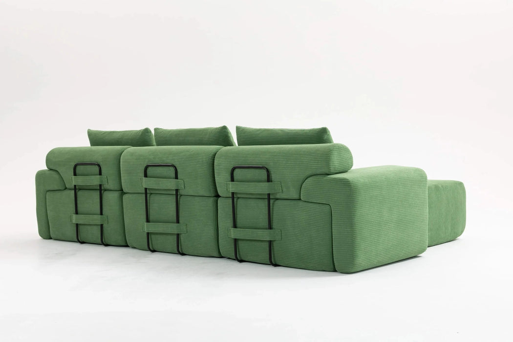 L-Shaped Sectional Couches for Living Room with Memory Foam & Steel Frame - No Assembly Convertible Sofa Bed, Corduroy Fabric Compression Sofa, Modular Couch for Apartments,Bedrooms,Home Theate,Green Default -DTYStore