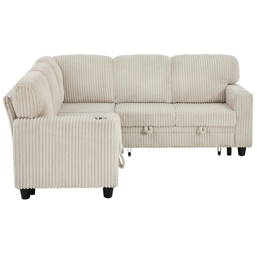 L-Shaped Sectional Sofa Bed with Pull-Out Bed & Storage, 5-Seat Sleeper Couch with USB Charging, Convertible Design for Living Room, Apartment, Corduroy Fabric, Beige Default -DTYStore