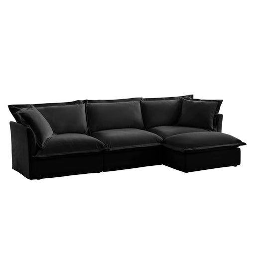 L-Shaped Slipcovered Sectional Sofa Couch, Comfy Chenille Deep Seat Cloud Couch with Convertible Ottoman & 2 Big Pillows, Modern Oversized 3 Seater Slipcovered Sofa Set for Living Room Office Black -DTYStore