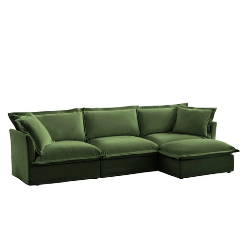 L-Shaped Slipcovered Sectional Sofa Couch, Comfy Chenille Deep Seat Cloud Couch with Convertible Ottoman & 2 Big Pillows, Modern Oversized 3 Seater Slipcovered Sofa Set for Living Room Office Green -DTYStore