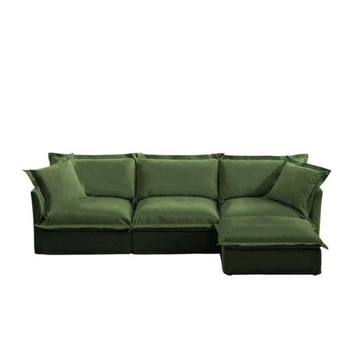 L-Shaped Slipcovered Sectional Sofa Couch, Comfy Chenille Deep Seat Cloud Couch with Convertible Ottoman & 2 Big Pillows, Modern Oversized 3 Seater Slipcovered Sofa Set for Living Room Office Green -DTYStore
