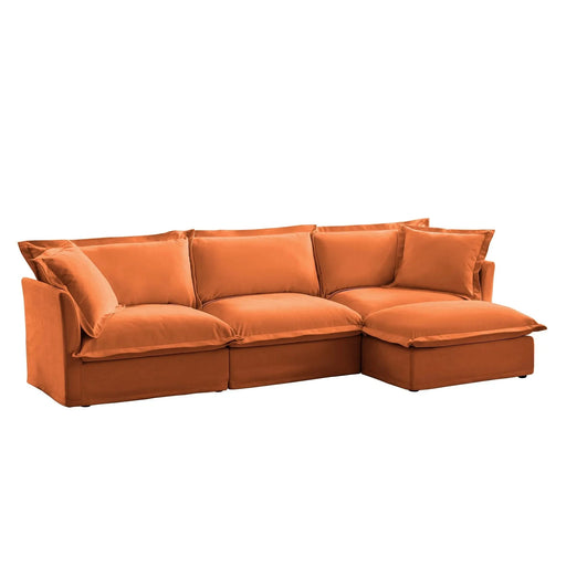L-Shaped Slipcovered Sectional Sofa Couch, Comfy Chenille Deep Seat Cloud Couch with Convertible Ottoman & 2 Big Pillows, Modern Oversized 3 Seater Slipcovered Sofa Set for Living Room Office Orange -DTYStore