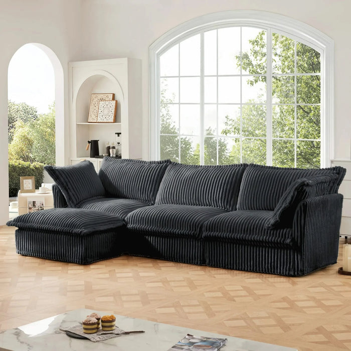 L-Shaped Slipcovered Sectional Sofa Couch, Comfy Deep Seat Cloud Couch with Convertible Ottoman & 2 Big Pillows, Modern Oversized 3 Seater Slipcovered Sofa Set for Living Room Office,Gray Corduroy Default -DTYStore