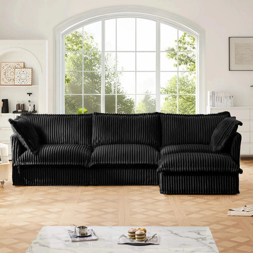 L-Shaped Slipcovered Sectional Sofa Couch, Comfy Deep Seat Cloud Couch with Convertible Ottoman & 2 Big Pillows, Modern Oversized 3 Seater Slipcovered Sofa Set for Living Room Office, Black Corduroy Default -DTYStore