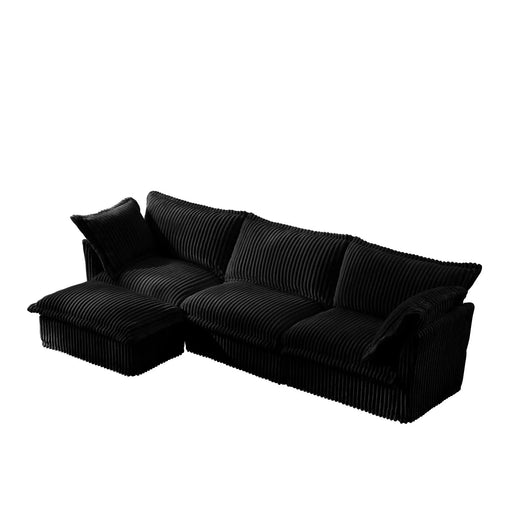 L-Shaped Slipcovered Sectional Sofa Couch, Comfy Deep Seat Cloud Couch with Convertible Ottoman & 2 Big Pillows, Modern Oversized 3 Seater Slipcovered Sofa Set for Living Room Office, Black Corduroy Default -DTYStore