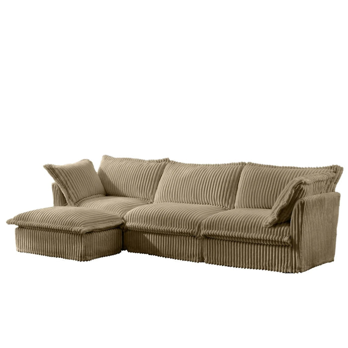 L-Shaped Slipcovered Sectional Sofa Couch, Comfy Deep Seat Cloud Couch with Convertible Ottoman & 2 Big Pillows, Modern Oversized 3 Seater Slipcovered Sofa Set for Living Room Office, Camel Corduroy Default -DTYStore