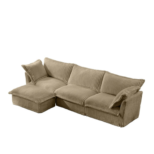 L-Shaped Slipcovered Sectional Sofa Couch, Comfy Deep Seat Cloud Couch with Convertible Ottoman & 2 Big Pillows, Modern Oversized 3 Seater Slipcovered Sofa Set for Living Room Office, Camel Corduroy Default -DTYStore