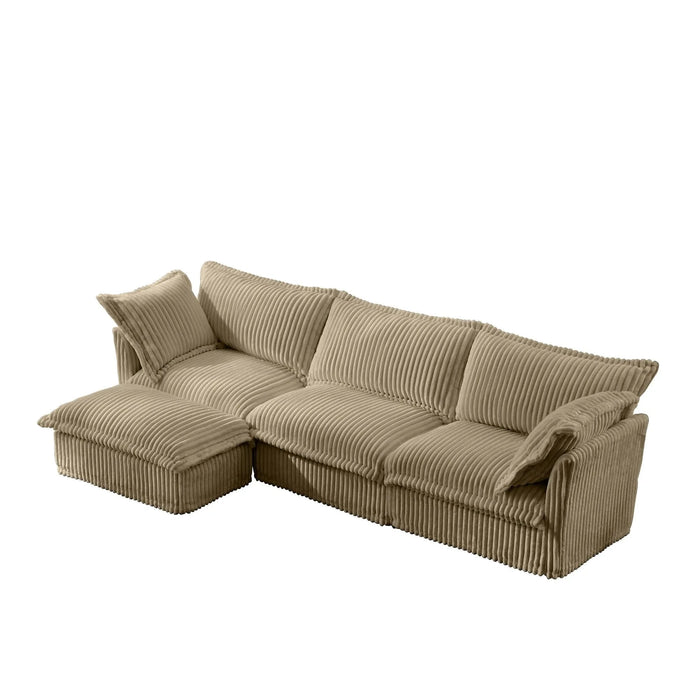 L-Shaped Slipcovered Sectional Sofa Couch, Comfy Deep Seat Cloud Couch with Convertible Ottoman & 2 Big Pillows, Modern Oversized 3 Seater Slipcovered Sofa Set for Living Room Office, Camel Corduroy Default -DTYStore