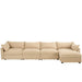 L-shaped 4-seater modular sofa, with 1 movable footstool, crescent-shaped armrests, and wraparound back and arm cushions, plus a pull-out storage drawer under each seat, chenille fabric, wheat colour. Default -DTYStore