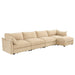 L-shaped 4-seater modular sofa, with 1 movable footstool, crescent-shaped armrests, and wraparound back and arm cushions, plus a pull-out storage drawer under each seat, chenille fabric, wheat colour. Default -DTYStore