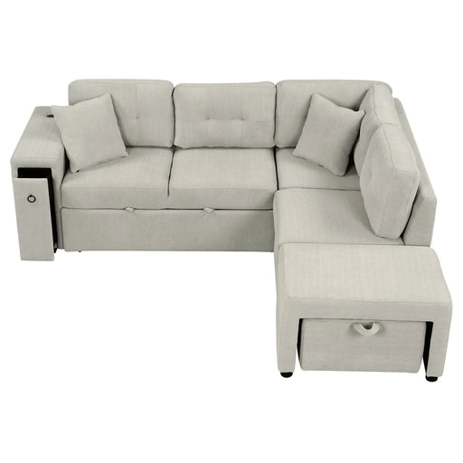 L-shaped Sectional Sofa with Pull-out Bed, Movable Ottoman, USB Ports, Cup Holders, Gray Chenille, 86.6' Default -DTYStore