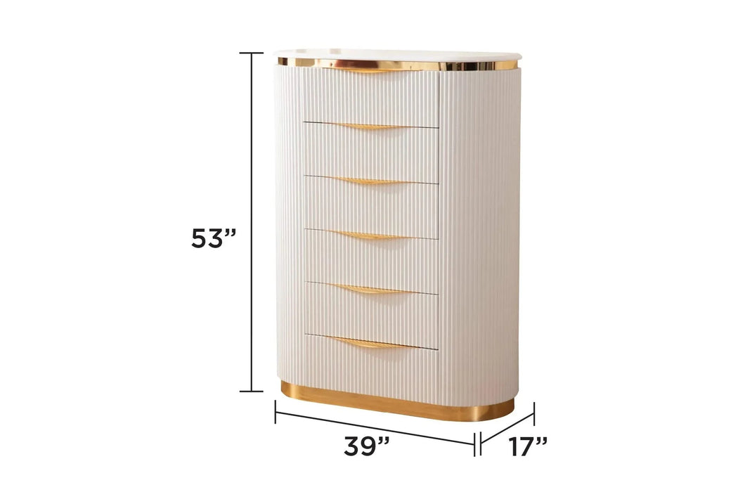 LAURA Gold Detailed Upholstery Queen 5-N Pc made with Wood in White Default -DTYStore