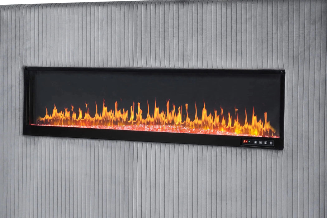 LIZELLE Upholstery Wooden Queen 4 PC Bedroom set with Ambient lighting in Gray Velvet Finish(CA INVENTORY) Default -DTYStore