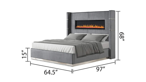 LIZELLE Upholstery Wooden Queen 4 PC Bedroom set with Ambient lighting in Gray Velvet Finish Default -DTYStore