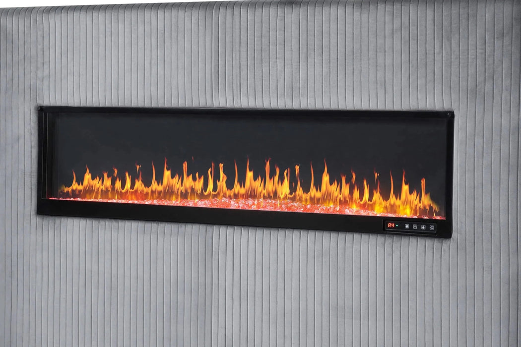 LIZELLE Upholstery Wooden Queen 4 PC Bedroom set with Ambient lighting in Gray Velvet Finish Default -DTYStore