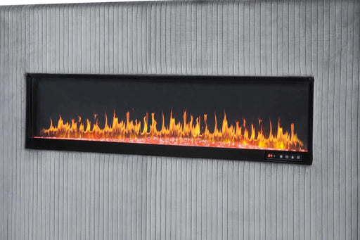 LIZELLE Upholstery Wooden Queen 4 PC Bedroom set with Ambient lighting in Gray Velvet Finish Default -DTYStore