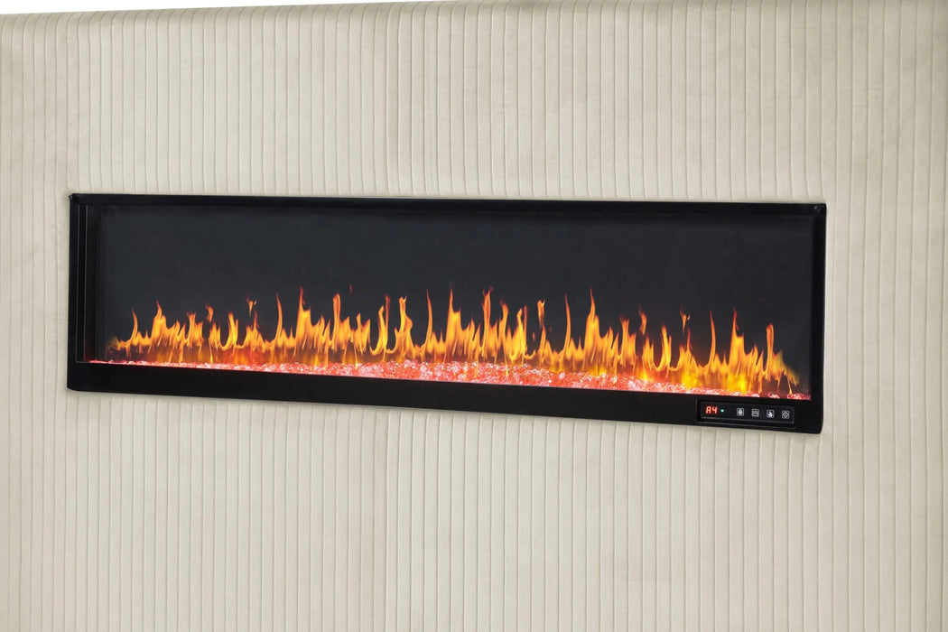 LIZZELLE Upholstery Wooden King 5 PC Bedroom set with Ambient lighting in Beige Velvet Finish Default -DTYStore