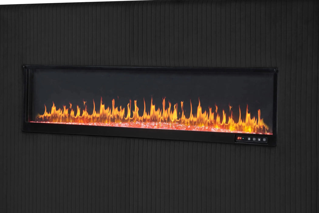 LIZZELLE Upholstery Wooden Queen 5 PC Bedroom set with Ambient lighting in Black Velvet Finish Default -DTYStore