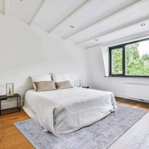 LOOM & LUXE 8x10 Area Rug, Washable Rug, Low-Pile, Non-Slip, Non-Shedding, Foldable, Kid & Pet Friendly - Area Rugs for living room, bedroom, kitchen (Blue/Cream, 8' x 10') Default -DTYStore