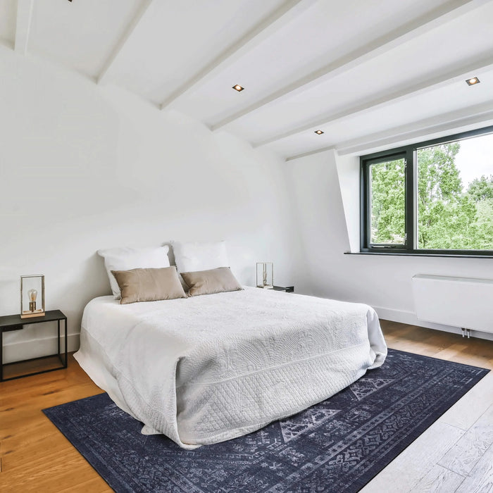 LOOM & LUXE 9x12 Area Rug, Washable Rug, Low-Pile, Non-Slip, Non-Shedding, Foldable, Kid & Pet Friendly - Area Rugs for living room, bedroom, kitchen (Black/Gray, 9' x 12') Default -DTYStore