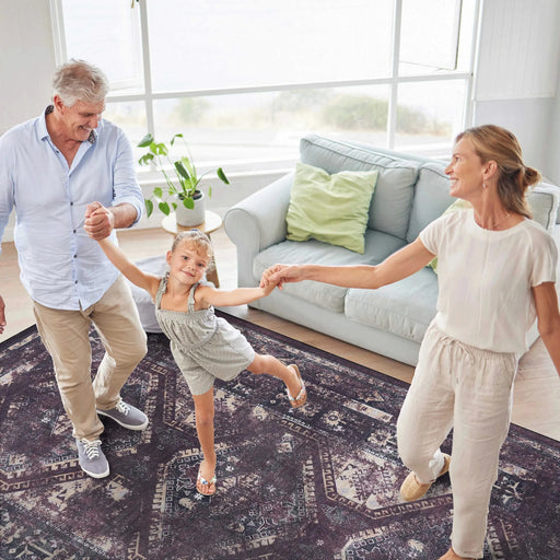 LOOM & LUXE 9x12 Area Rug, Washable Rug, Low-Pile, Non-Slip, Non-Shedding, Foldable, Kid & Pet Friendly - Area Rugs for living room, bedroom, kitchen (Burgundy/Black, 9'x12') Default -DTYStore