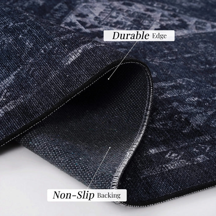 LOOM & LUXE Area Rugs 8x10 for Living Room, Washable Rug, Low-Pile, Non-Slip, Non-Shedding, Foldable, Kid & Pet Friendly - Area Rugs for living room, bedroom, kitchen (Black/Gray, 8' x 10') Default -DTYStore