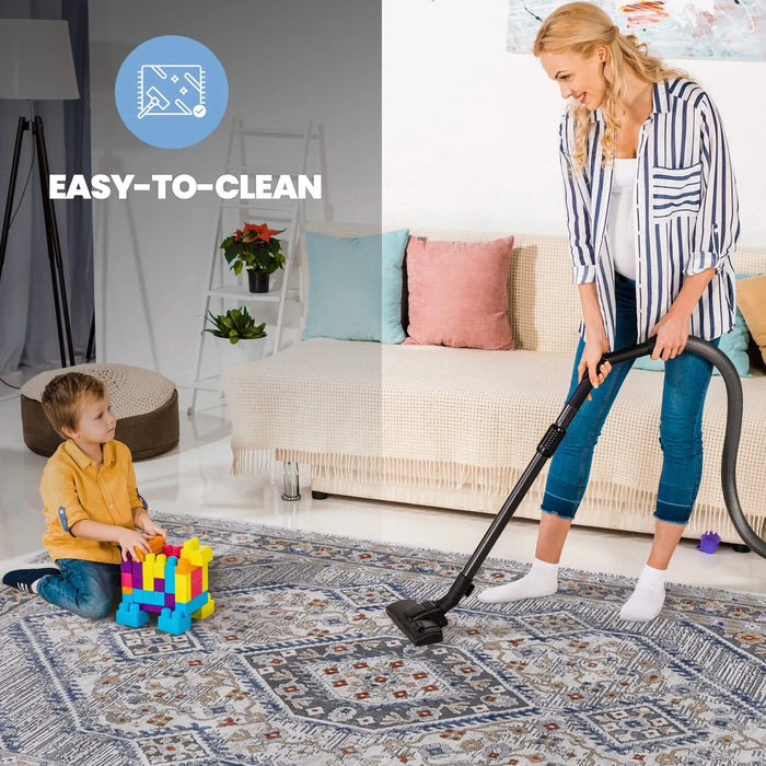 LOOM & LUXE Collection 8X10 Blue/Cream/Bordered Non-Shedding Living Room Bedroom Dining Home Office Stylish and Stain Resistant Area Rug Default -DTYStore