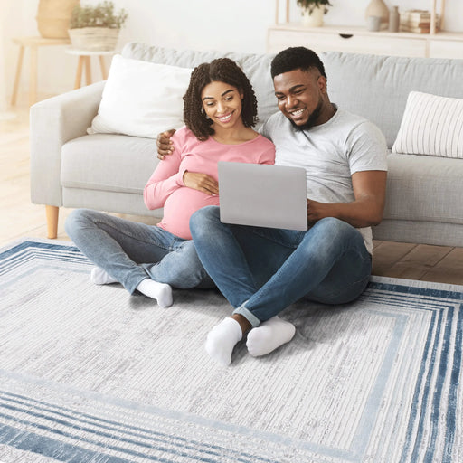 LOOM & LUXE Collection 8X10 Blue/Ivory/Bordered Non-Shedding Living Room Bedroom Dining Home Office Stylish and Stain Resistant Area Rug Default -DTYStore