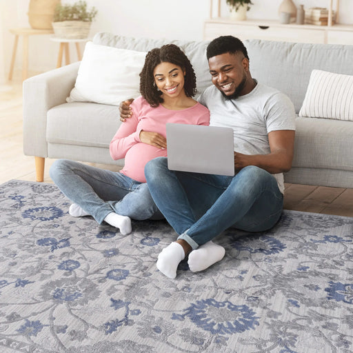 LOOM & LUXE Collection 8X10 Blue/Silver/Oriental Non-Shedding Living Room Bedroom Dining Home Office Stylish and Stain Resistant Area Rug Default -DTYStore