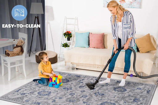 LOOM & LUXE Collection 8X10 Blue/Silver/Oriental Non-Shedding Living Room Bedroom Dining Home Office Stylish and Stain Resistant Area Rug Default -DTYStore