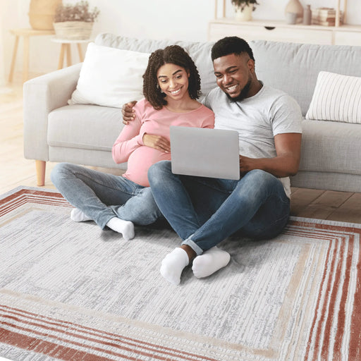 LOOM & LUXE Collection 8X10 Brown/Ivory/Bordered Non-Shedding Living Room Bedroom Dining Home Office Stylish and Stain Resistant Area Rug Default -DTYStore