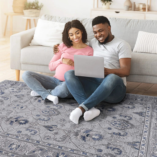 LOOM & LUXE Collection 8X10 Grey/Blue/Oriental Non-Shedding Living Room Bedroom Dining Home Office Stylish and Stain Resistant Area Rug Default -DTYStore