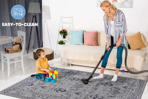 LOOM & LUXE Collection 8X10 Grey/Blue/Oriental Non-Shedding Living Room Bedroom Dining Home Office Stylish and Stain Resistant Area Rug Default -DTYStore