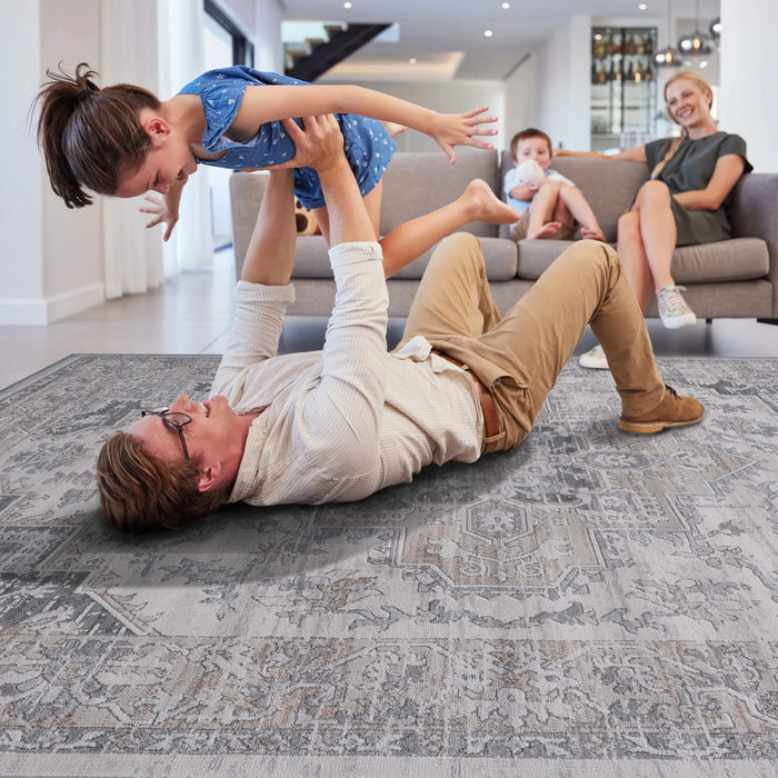 LOOM & LUXE Collection 8X10 Ivory/Beige/Oriental Non-Shedding Living Room Bedroom Dining Home Office Stylish and Stain Resistant Area Rug Default -DTYStore