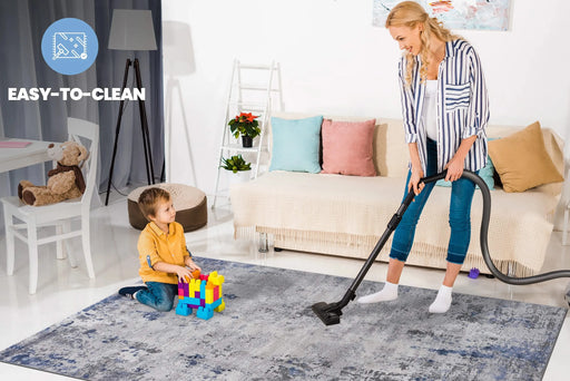 LOOM & LUXE Collection 8X10 Silver/Blue/Abstract Non-Shedding Living Room Bedroom Dining Home Office Stylish and Stain Resistant Area Rug Default -DTYStore