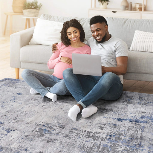 LOOM & LUXE Collection 8X10 Silver/Blue/Abstract Non-Shedding Living Room Bedroom Dining Home Office Stylish and Stain Resistant Area Rug Default -DTYStore