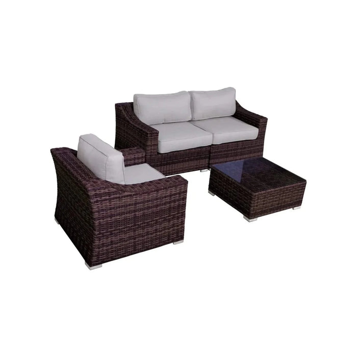 LSI Outdoor Wicker Conversation Set with Cushions for 3 - Brown Mix - Durable Wicker and Aluminum Default -DTYStore