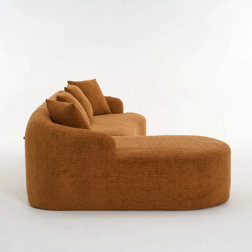LY-022 Full Compression Sponge L-Shape Sectional Sofa with Curved Chaise, Amber Orange Modular Chenille Couch, 30D High-Density for Apartment Living Room.900 lbs. Default -DTYStore