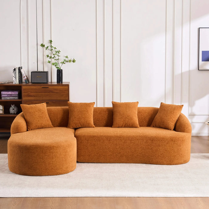 LY-022 Full Compression Sponge L-Shape Sectional Sofa with Curved Chaise, Amber Orange Modular Chenille Couch, 30D High-Density for Apartment Living Room.900 lbs. Default -DTYStore