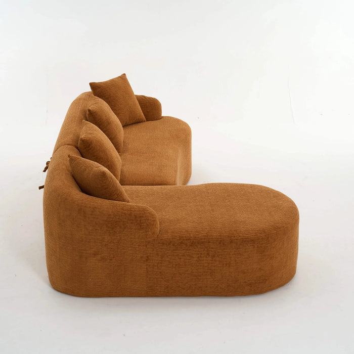 LY-022 Full Compression Sponge L-Shape Sectional Sofa with Curved Chaise, Amber Orange Modular Chenille Couch, 30D High-Density for Apartment Living Room.900 lbs. Default -DTYStore