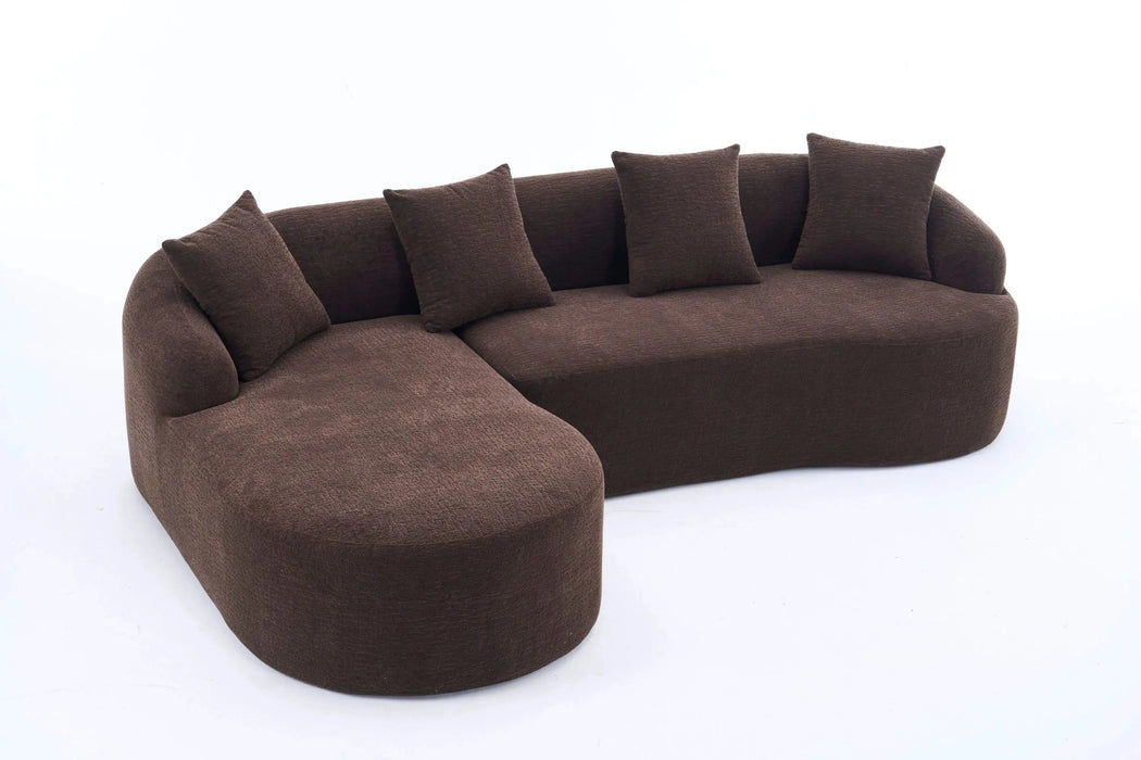 LY-022 Full Compression Sponge L-Shape Sectional Sofa with Curved Chaise, Brown Modular Chenille Couch, 30D High-Density for Apartment Living Room900 lbs. Default -DTYStore