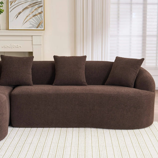 LY-022 Full Compression Sponge L-Shape Sectional Sofa with Curved Chaise, Brown Modular Chenille Couch, 30D High-Density for Apartment Living Room900 lbs. Default -DTYStore