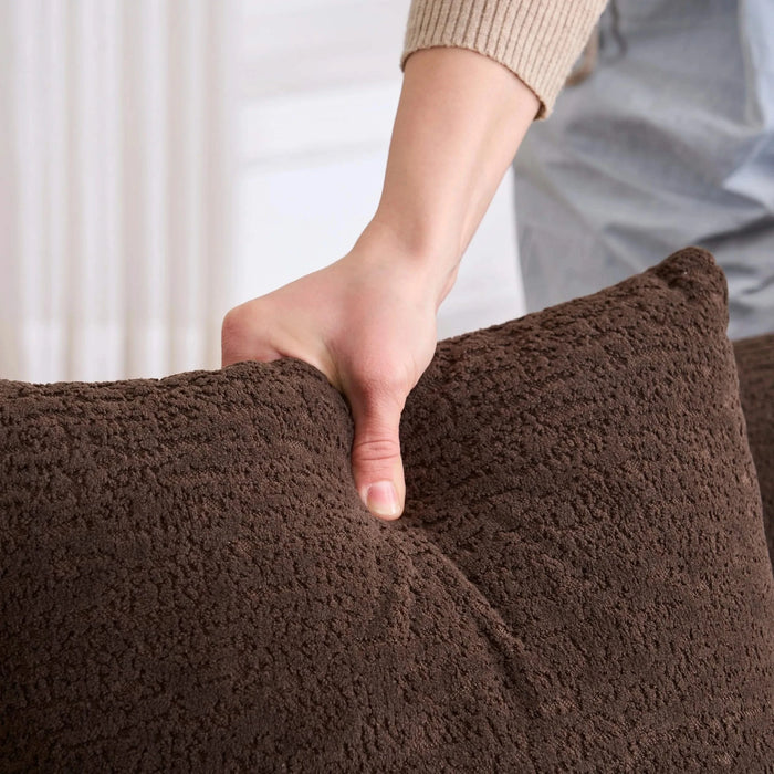 LY-022 Full Compression Sponge L-Shape Sectional Sofa with Curved Chaise, Brown Modular Chenille Couch, 30D High-Density for Apartment Living Room900 lbs. Default -DTYStore