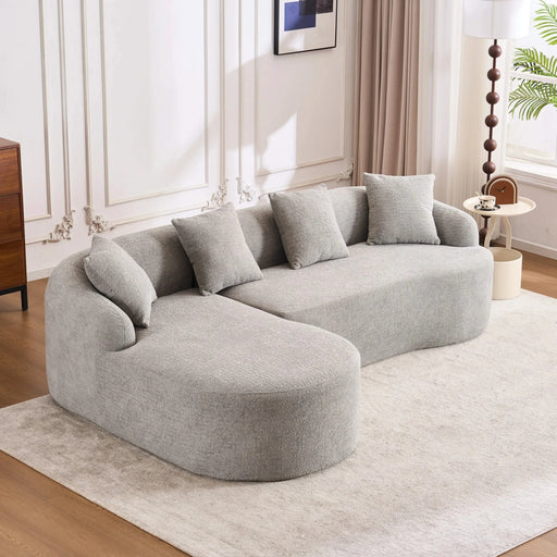 LY-022 Full Compression Sponge L-Shape Sectional Sofa with Curved Chaise, Gray Modular Chenille Couch, 30D High-Density for Apartment Living Room.900 lbs. Default -DTYStore