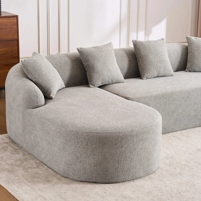 LY-022 Full Compression Sponge L-Shape Sectional Sofa with Curved Chaise, Gray Modular Chenille Couch, 30D High-Density for Apartment Living Room.900 lbs. Default -DTYStore